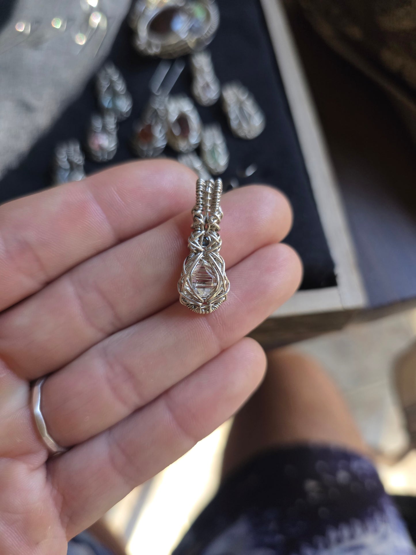 Herkimer Quartz and Sapphire DropWeave