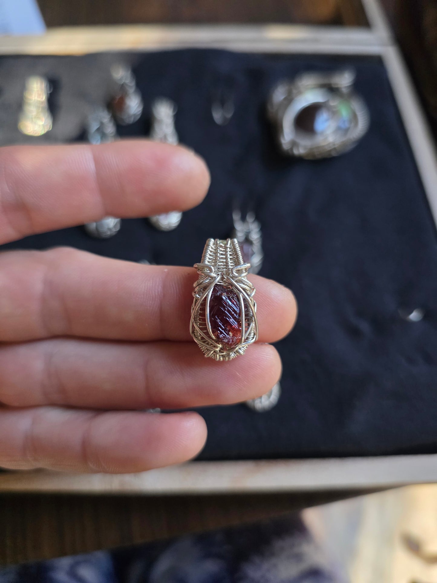 Etched Spessartine Garnet DropWeave