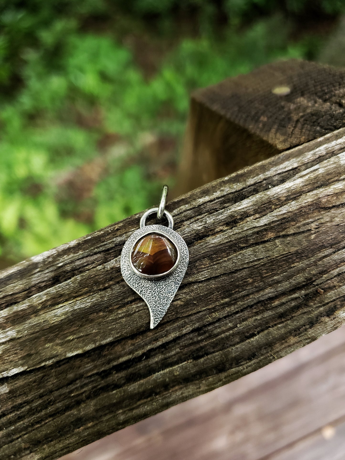 Fire Agate Silver Flame Pendant