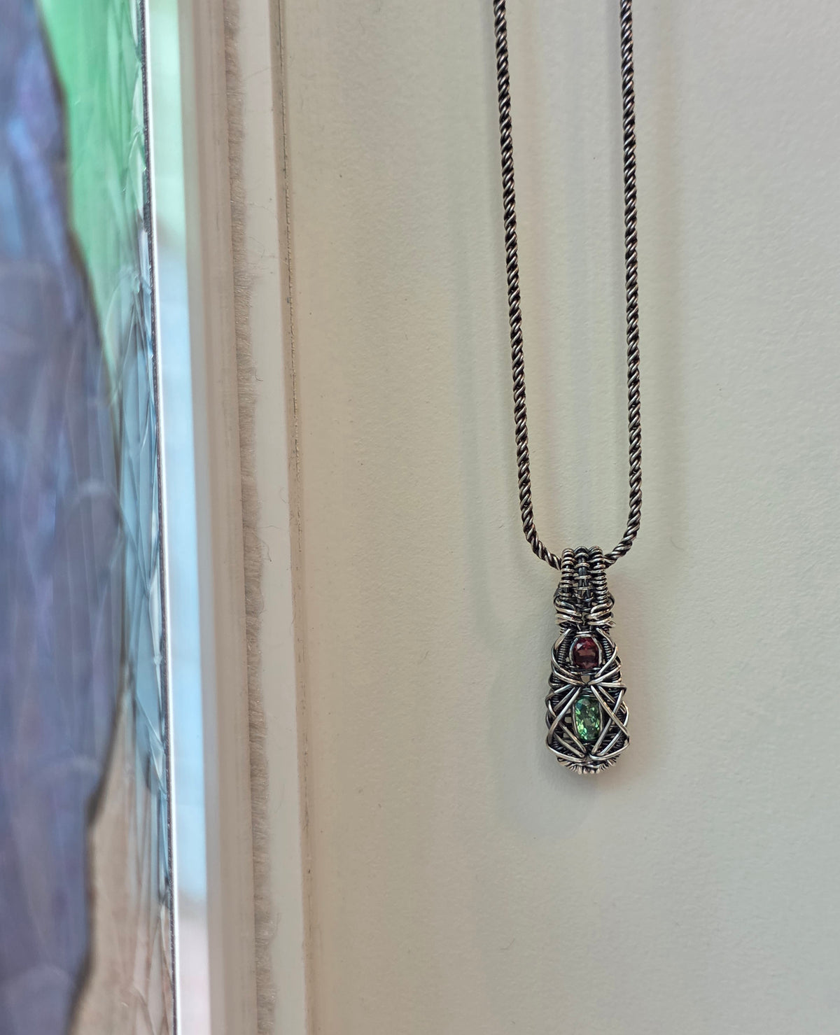 Tsavorite and Rhodolite Garnet DropWeave Pendant