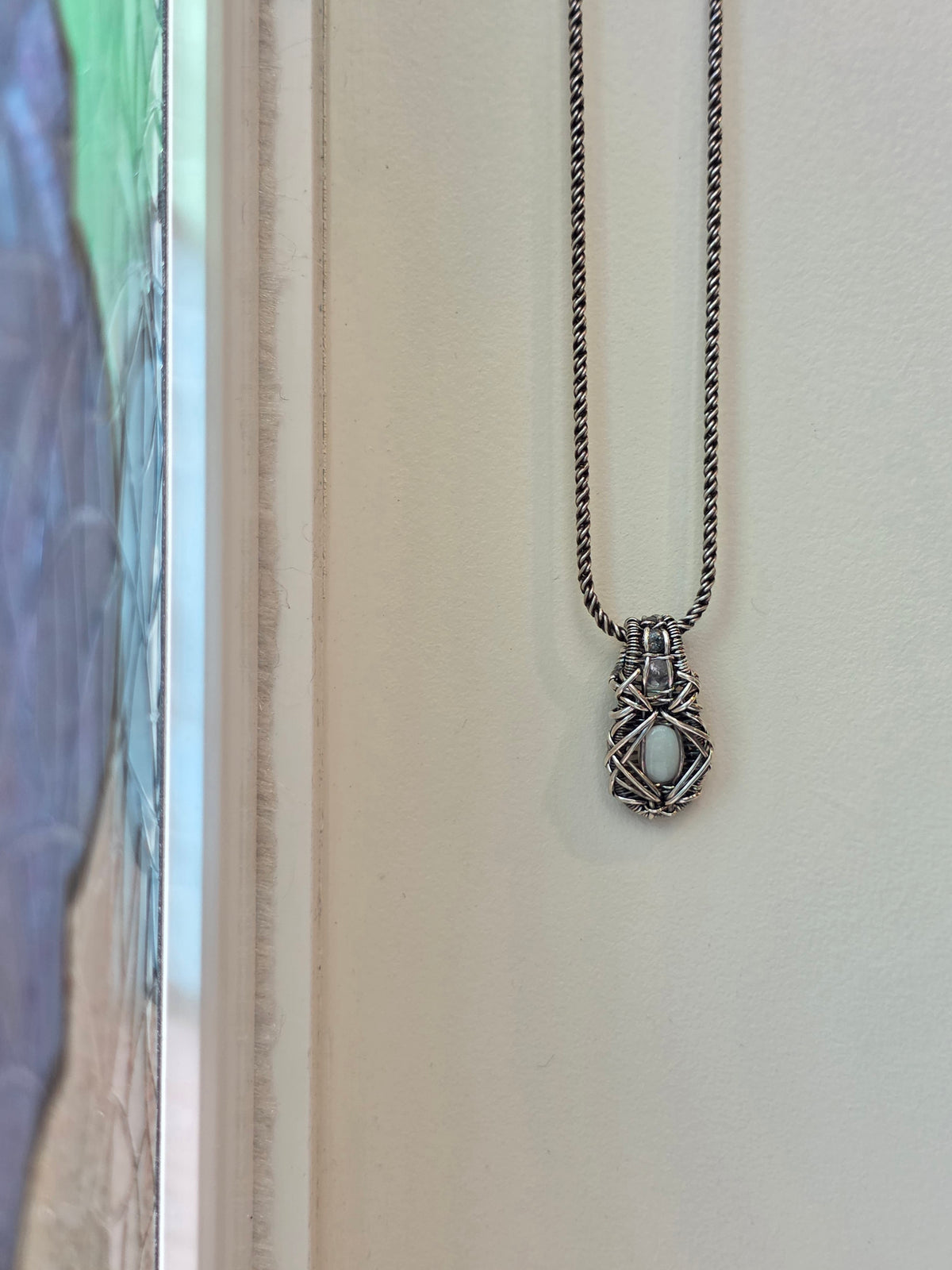 Opal and Sapphire DropWeave Pendant