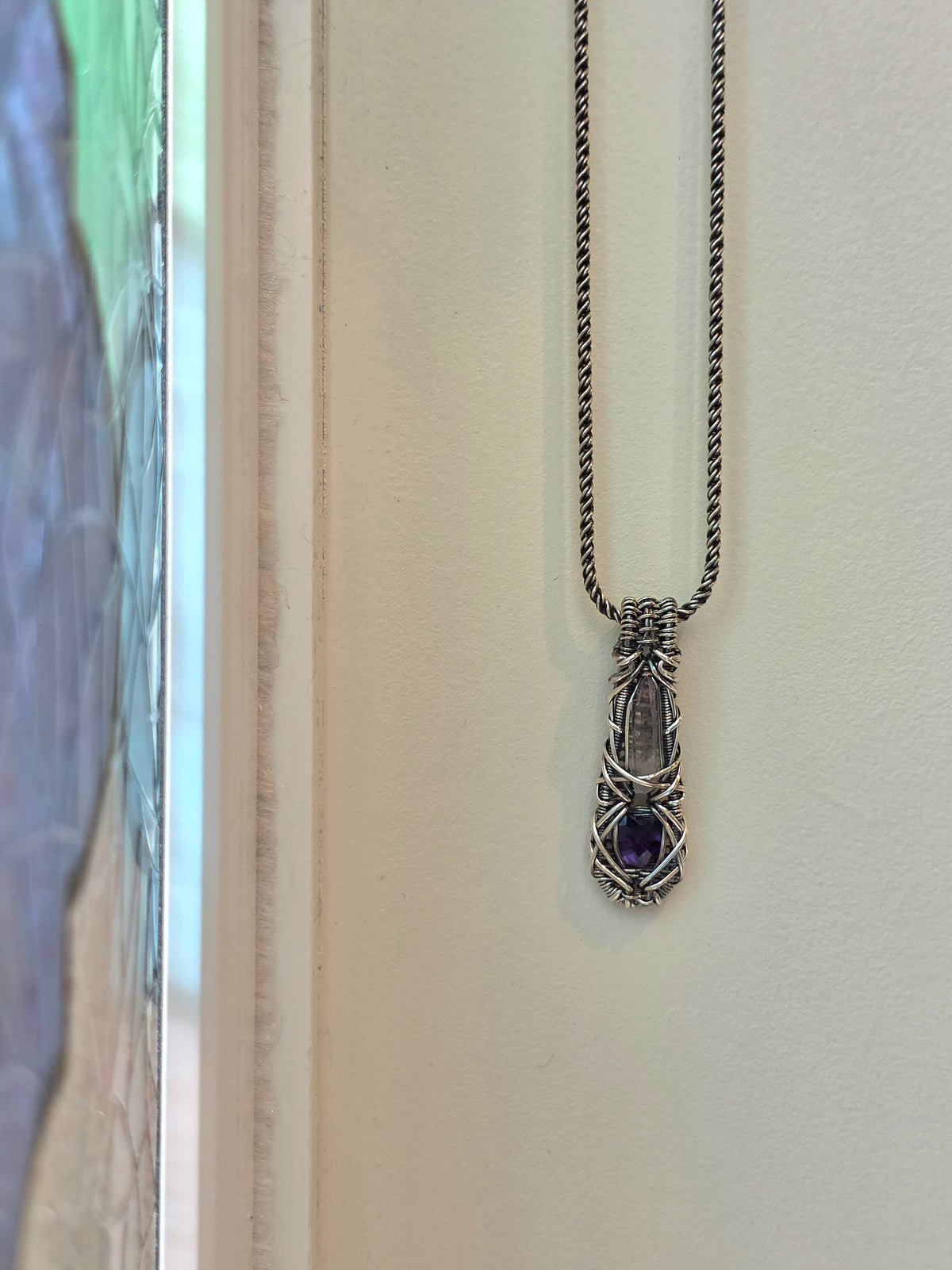Amethyst Heart and Crystal DropWeave Pendant